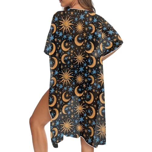 STUOARTE Moon Sun Star Print Womens Beach Cover up Kimono Swimsuit Coverup Cardigan Bathing Suit Coverups Casual Loose Bikini Cover Up Summer Swimwear Cover Up
