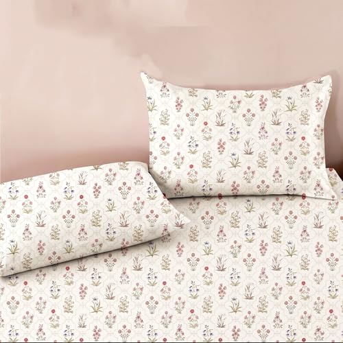Image of Ishro Home Premium Bedsheet for Double Bed with 2 Pillow Covers - Cloud Cotton Bedsheet, Soft, Silky Smooth & Wrinkle Resistant, Luxury Printed Design (Flat Double Bed Size, Agra Meadow)