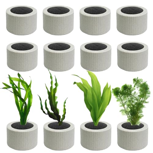 JoyHuaTrade 12 PCS Aquarium Plant Weight Ceramic Ring with Black Sponge Aquarium Plant Weights Pot Anti Floating for Fish Tank Water Plant Landscape Decoration Accessories