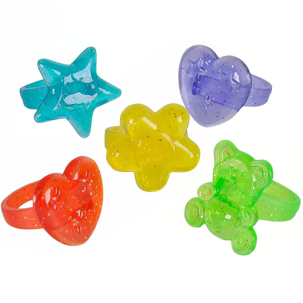 Rhode Island Novelty 144 plastikowe pierścienie brokatowe, różne kolory i wzory