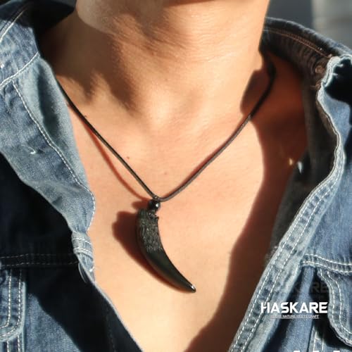 HASKARE Natural Energy Stone Pendant Engraved Black Obsidian Healing Necklace Adjustable2