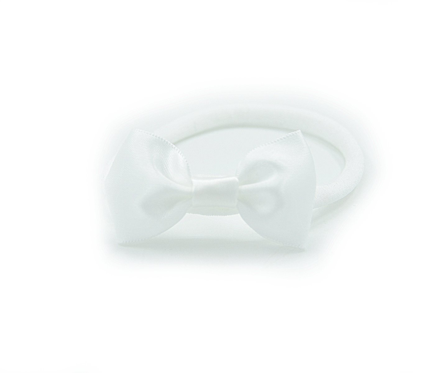 PrettyBoutique Baby Girls Satin Bow Soft Skinny Elastic Nylon Headband Hair Band Accessories (White)