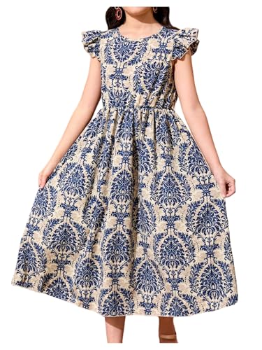 Floerns Girl's Summer Floral Midi Dress Ruffle Cap Sleeve Beach Vacation A Line Dresses