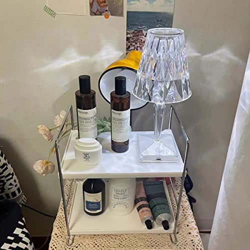 Kingberwi 2 Tier Bathroom Organizer Countertop, Vanity Counter Skincare Makeup Organizer Holder, Bathroom Sink Countertop Storage Shelf, Silver #TOP1