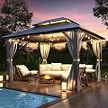 COVERONICS 10' x 12' Outdoor Hardtop Gazebo - Aluminum Heavy-Duty Double Roof Vented Gazebo with Breathable Netting & Privacy Curtains for Patio, Porch, Garden, Lawn