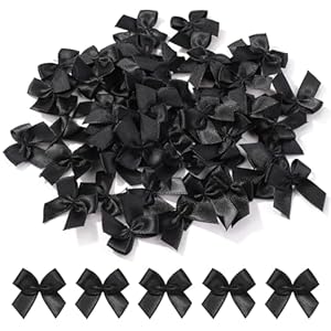 yoyokid 50 Pcs 1″ Mini Satin Ribbon Bows Flowers DIY Crafts for Sewing Appliques Crafts Decoration Hair Accessories Wedding Gift Box Ornament, Black