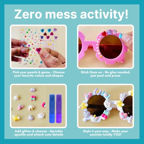 Image of Cots and Cuddles DIY Sunglass Making Kit for Girls Age 5-10 | Arts and Crafts Activity Set with Stickers, Gems & Beads | Creative Fashion Craft Toy | Birthday & Return Gift for Kids