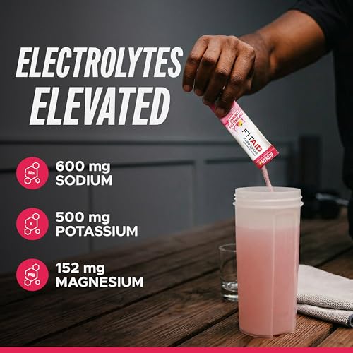 Image of LIFEAID FITAID Hydrate Clean Electrolyte Mix, Zero Sugar, Balanced Electrolyte Ratios: 600mg Sodium, 500mg Potassium, 125mg Magnesium, Pink Lemonade, for Exercise & Active Hydration, 30 Sticks