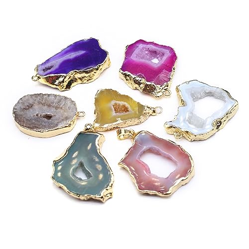 LHJ 5 Pcs Natural Stone Pendants Random Irregular Shape Healing Geode Agate Charms for Jewelry Making Necklace Gift