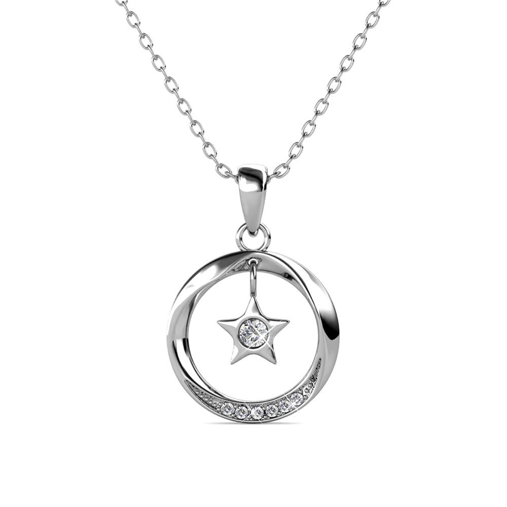 YOURDORA Moon and Star Earrings Necklace Sets Round Swarovski Crystals Original Gifts for Women