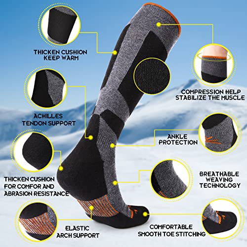 Morxplor Merino Wool Ski Socks 2 Pairs Pack For Men&Women,Skiing And Snowboarding Knee High Warm Socks For Cold Weather #TOP3
