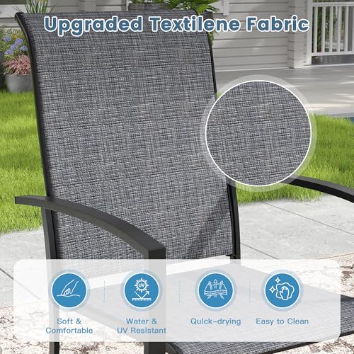 Image of DIFY Patio Chairs Set of 2, Stackable Outdoor Dining Chairs with High Back & Metal Frame, All Weather Breathable Textilene Fabric Outdoor Chairs Set for Backyard Garden Deck, Dark Grey