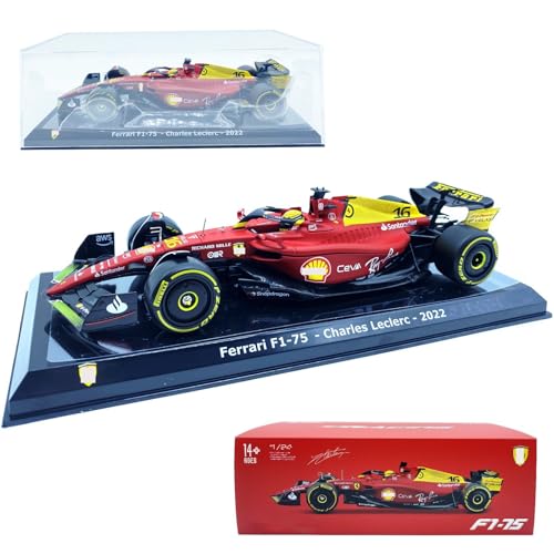 HTLNUZD 2022 Bbuago1/24 F1-75#16 Formula One for Ferrari 75th Anniversary Leclerc Alloy 1:24 F1-75th #16 Racing Car Die Cast Collection Model Collectible