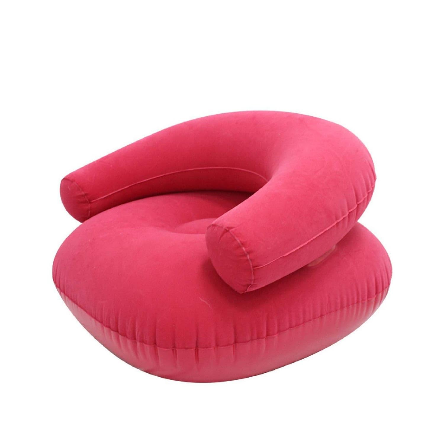 Flocked Inflatable Sofa with Armrests Comfortable Inflatable Sofa Seat Cozy Inflatable Chair Portable for Students, Guests, Campers, Dorm Room, Camping, Patio, Rose Red-image-9
