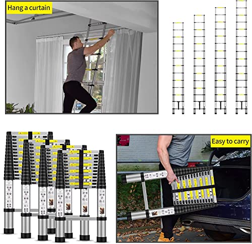 Telescoping Extension Ladder 14.5 Ft, Aluminum Lightweight Extension Ladder With Locking Mechanism,Heavy Duty Rv Collapsible Ladder For Household, Outdoor Work 330 Lbs Load #TOP4