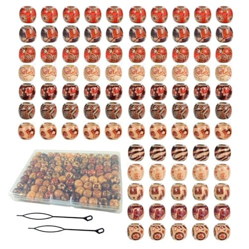95 Pcs Wood Hair Beads for Braids and Dreadlocks 12mm Painted Natural Wooden Beads for Loc Dreadlock Hair Accessories for Women