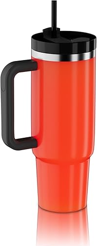 Miniatura 3 de YOUEXPERT Vaso de 30 onzas con asa, vaso de 30 onzas con asa y popote, vaso de acero inoxidable con aislamiento al vacío para agua, té helado o
