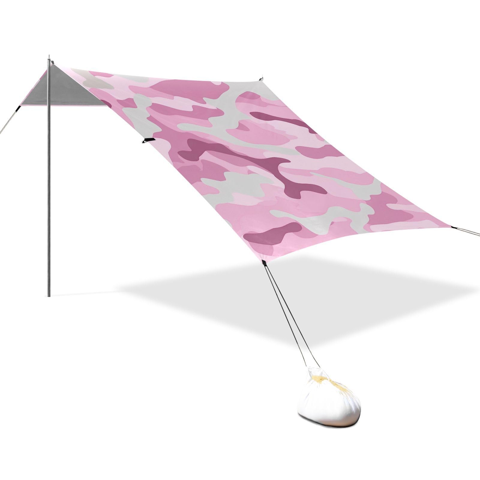 Silver Gray Beach Tent & Canopy UPF50+ Easy Setup Large Portable Sun Shelter with Sand Shovel, Sandbags for Camping, Picnics, Backyard