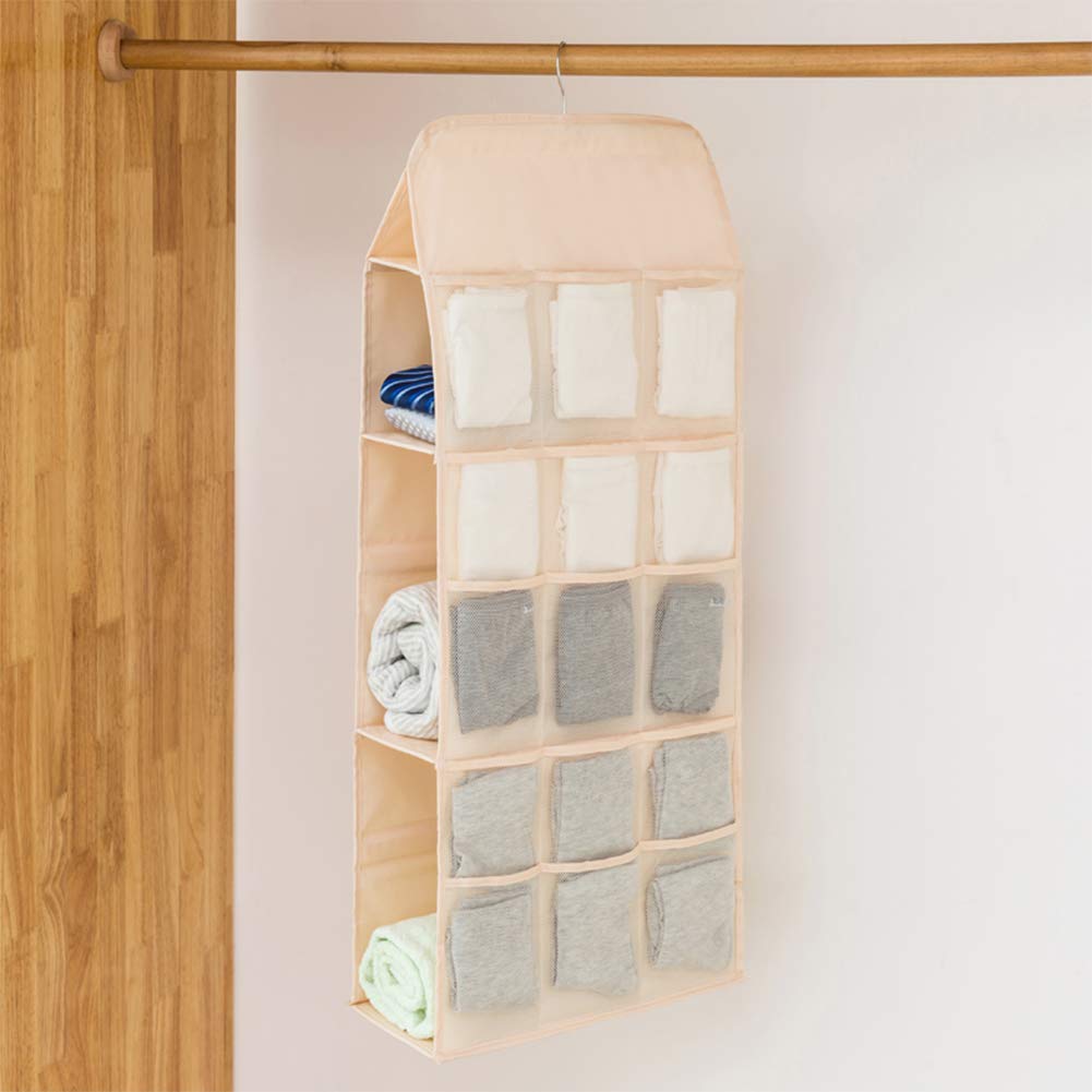 ZRYOUNA Hanging Storage Organiser,Closet Wardrobe Organizer with Double-Sided Space Saver 20 Pockets + 3 Shelves for Bra Socks Underwear Ties Clothes Organiser, pink