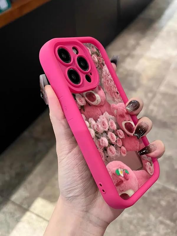 Image of COVERLY Rose Strawberry Teddy Back Case Cover for iPhone 12 Pro | Hot Hibiscus Flourish Cute Design | Camera Protection | Soft TPU Silicone Fashion Aesthetic Cover for Girls & Women (Pink, Shockproof)