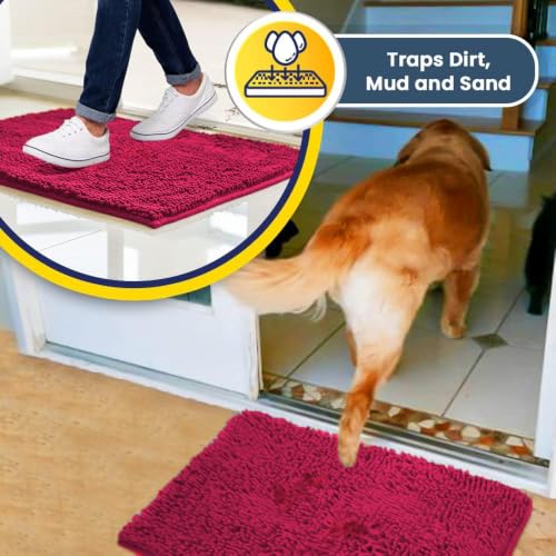 Image of Muddy Mat | Super Water Absorbent Door Mat Indoor, Microfiber Quick Dry Chenille Entryway Rug, Slip Resistant Front Door Mat, Indoor Mats for Entryway, Machine Washable Pet Rug, Hot Pink 20 inch x 48 inch