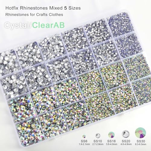 Image of Hotfix Rhinestones Kit,Clear AB and Crystal, Mixed 5 Sizes 14400pcs