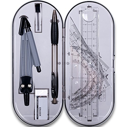 Math Geometry Kit Set,Student Supplies Drawing Compass Includes Rulers Protractor Compass Pencil lead refills Pencil Eraser for Student Kid Teacher Worker - Thumbnail 7