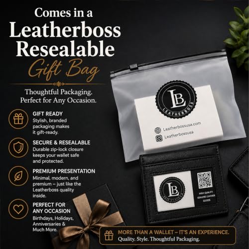Image of LB LEATHERBOSS Slim Thin Leather Credit Card Triple ID Window Mini Wallet Bifold Driver License Safe (Black)