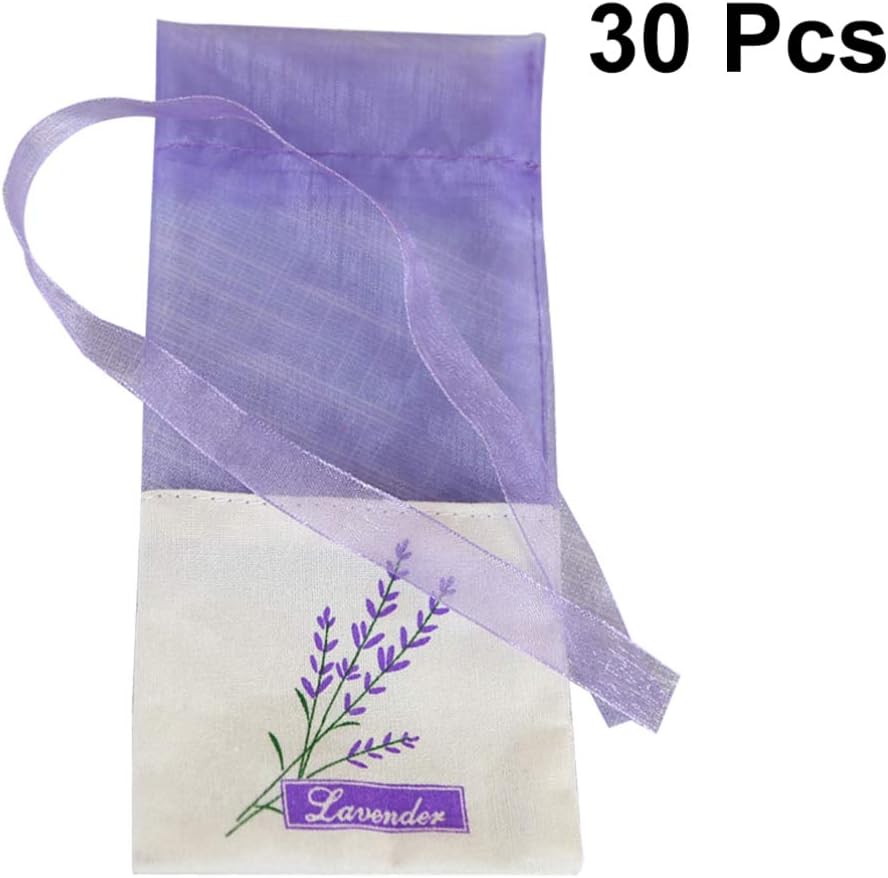 VALICLUD 30Pcs Empty Lavender Sachet Bags Floral Print Lightweight Pouches for Dried Herbs Potpourri Storage with Ribbon Portable Size 5.90X2.83In