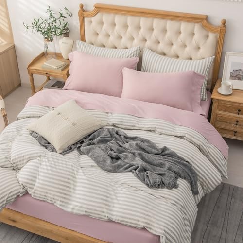 PURE ERA Jersey Knit 4pc Bed Sheet Set 100% T-Shirt Cotton Super Soft Comfy Breathable Fits Mattress Up to 20" Extra Deep Pocket (Solid Light Pink, Queen)