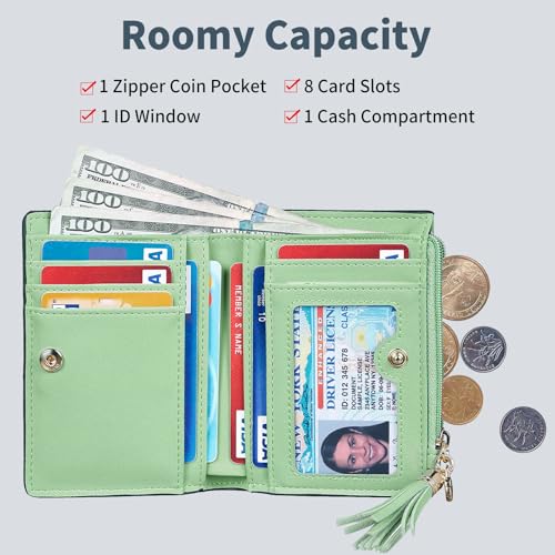 Image of Gostwo Women's Small Slim Wallet with RFID Protection & Keychain for Girls | 8 Card Slots,faux Leather, Tassel Decor, Built-in Keychain, Slim Compact, Snap & Zip Closure, Ideal for Daily & Travel
