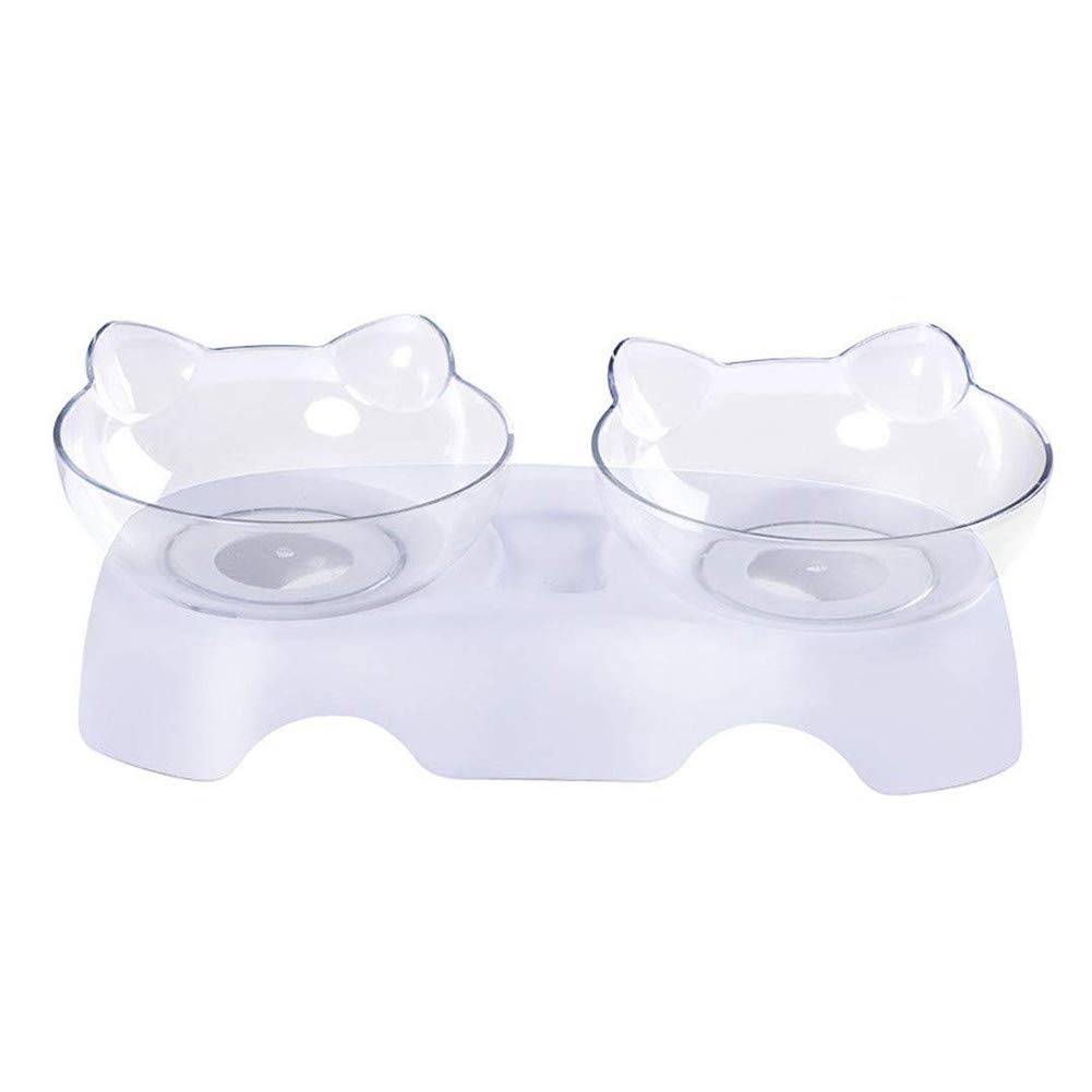 CHENQ Anti-Vomiting Orthopedic Pet Bowl Cat Bowl, Slanted Cat Dish for Food, Stress Free Angled Elevated Cat Bowl, Less Regurgitating and Vomiting, Can Place Can (Double bowl)