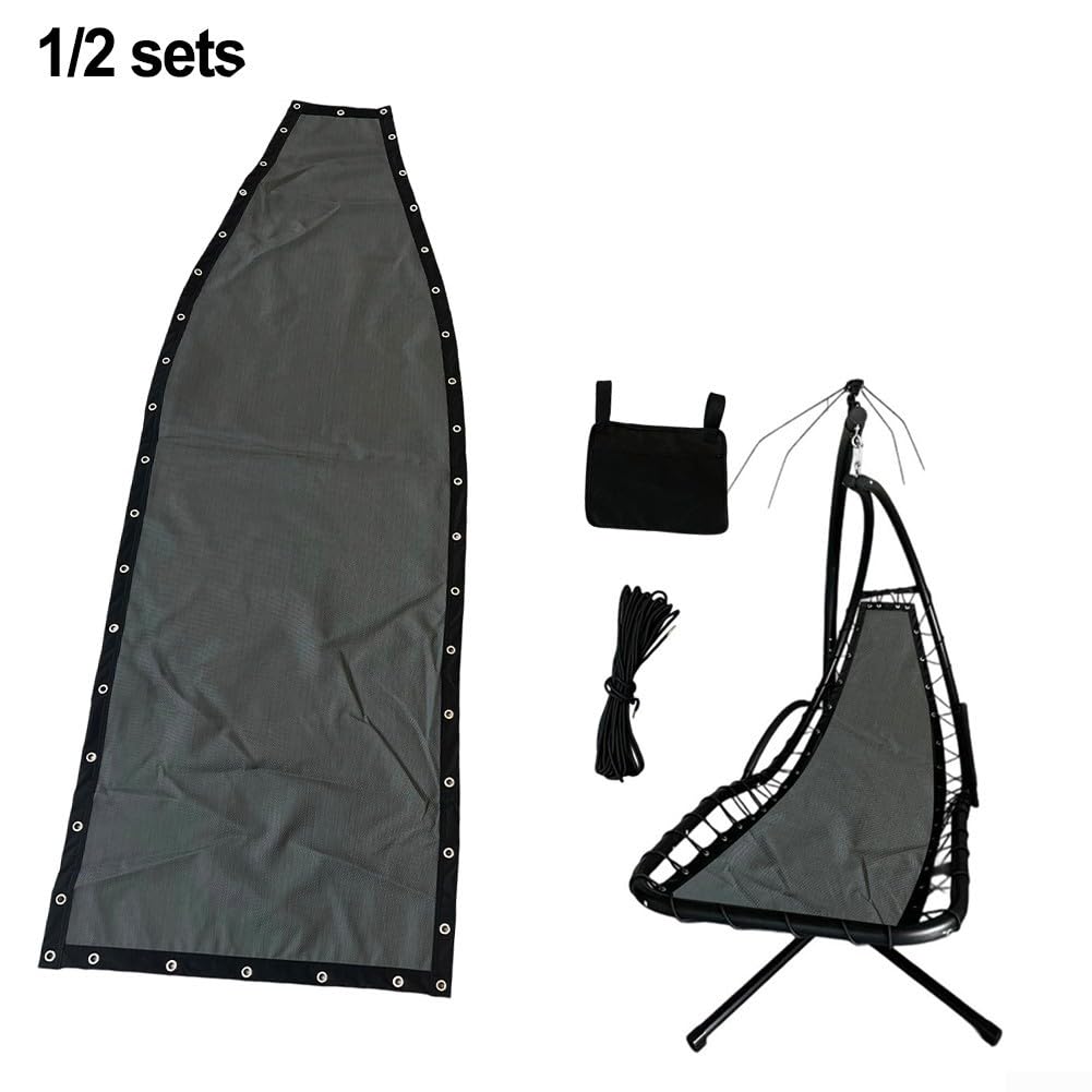 Lot de 2 housses de siège de rechange pour balancelle suspendue, 64 x 197 x 23 cm, gris foncé pour textilène, housse de chaise de terrasse et kit de réparation de balançoire de jardin avec corde