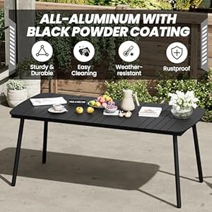 Black Outdoor Dining Table for 4-6, Outdoor Dining Table Modern, 70 inch Aluminum Patio Dining Table, Rectangular Table with Umbrella Hole Outdoor Furniture,Waterproof WPC Tabletop for Villa Patios Black Outdoor Dining Table for 4 6 Outdoor Dining Table Modern 70 inch Aluminum Patio Dining Table Rectangular Table with Umbrella Hole Outdoor FurnitureWaterproof WPC Tabletop for Villa Patios