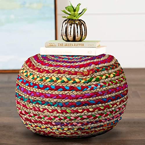 FR Creations Premium Margo Round Pouf, Footstool, Upholstered Hand Braided Jute and Cotton, for The Living Room, Bedroom and Kids Room,(Multi, 35x40x50 cm)-image-15