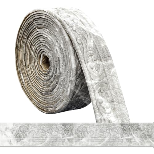 Bordüre Selbstklebend -10m x 8cm x 5mm- 3D Stuckleisten Wand, Zierleisten Selbstklebend, Wasserdicht Wandbordüre,Leisten Selbstklebende,Roll Border Trims für Ecken Linien Decken Dekoration,Marmorgrau