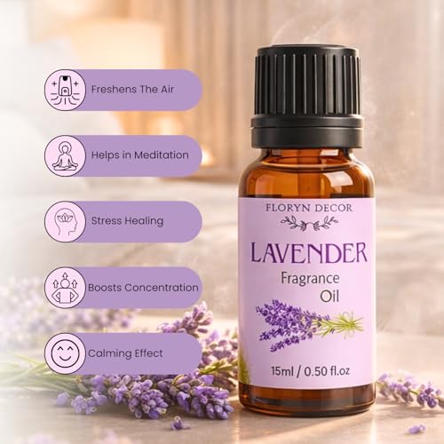 Image of Floryn Decor 15ml Aroma Oil Fragrance Oil for Diffuser, Candles, Soap & Aroma Therapy | Long Lasting Floral Scent | Premium Concentrated Aroma Oil (Lavender&Sandalwood)