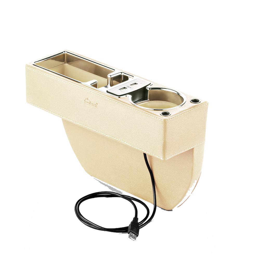 CONRAL Universal Car Gap Filler with 2 USB Charging Hub, Car Seat Side Pocket, Cup Holder, Car Pocket Organizer, Cellphones Stand Holder, Beige
