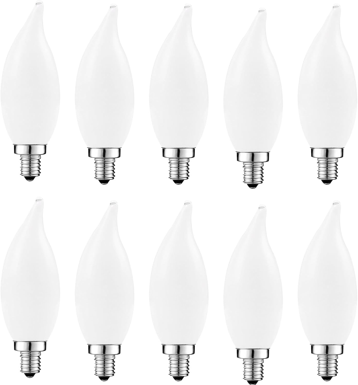 10Pack Dimmable Frosted Led Chandelier Bulbs, Flame Tip Clear Ca10, 40w E12 Base，450lm, Warm