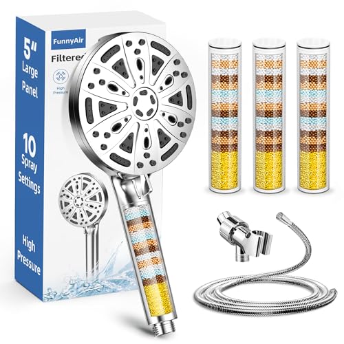 FunnyAir Filtered Handheld Shower Head, 9 Spray Modes High Pressure, 3 Replacement Filters Included...