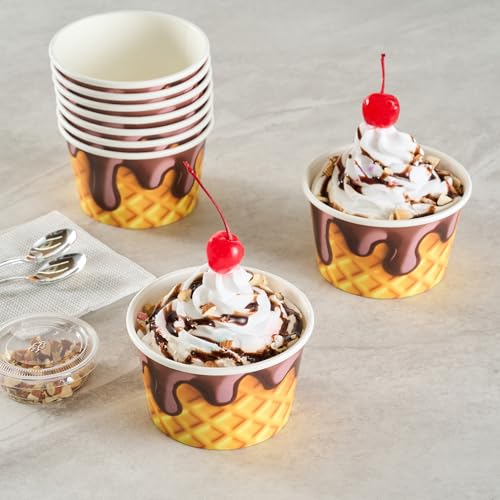 Image of Restaurantware Ice Cream Cups 50 Pack of 8 oz Leak-Resistant Disposable Dessert Bowl Frozen Yogurt Cup Round Paper Container For Cold And Hot Desserts