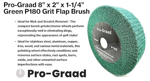 Image of 8 inch x 2 inch Green 180 Grit Non-Woven Bench Grinder Polishing Burnishing Satin Finishing Flap Brush Wheel for Aluminum Copper Metal Golf Club Refurbishing, Compatible for 1 /2 inch, 5 /8 inch, 3 /4 inch Arbor