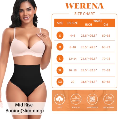 Image of Werena Tummy Control Thong Shapewear for Women High Waisted Body Shaper Panties Shaping Thong Girdle Underwear