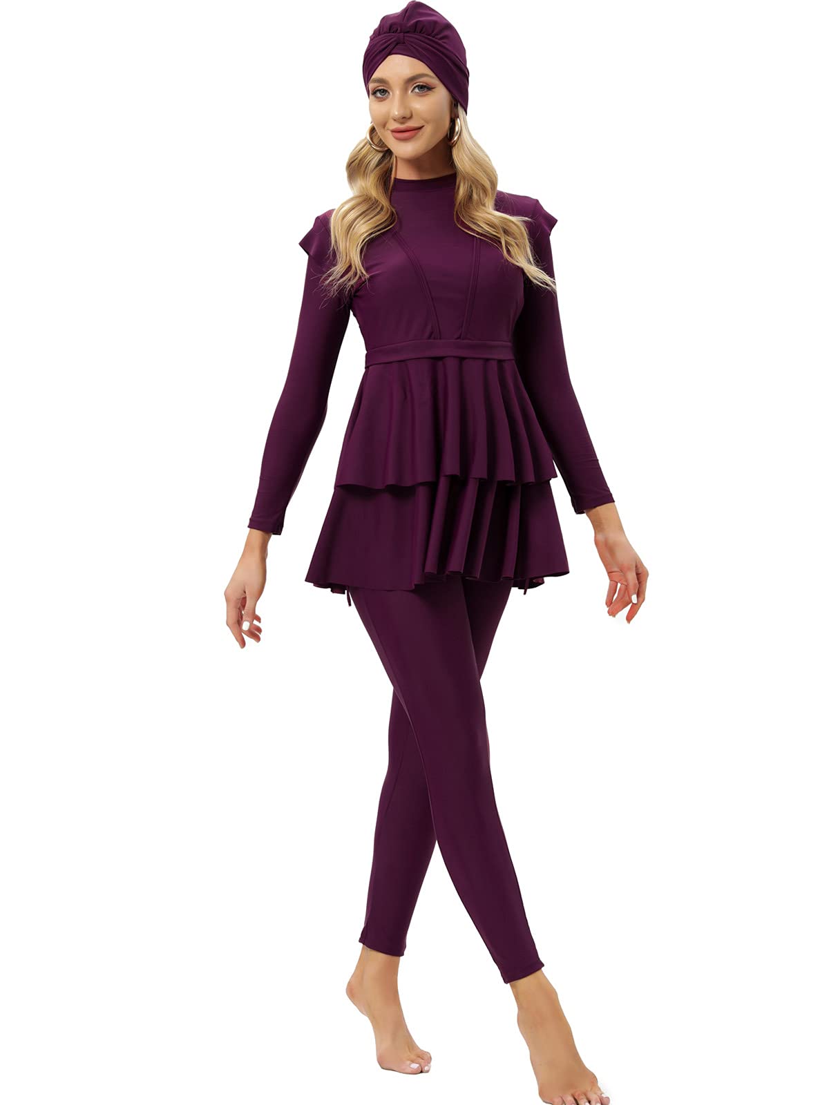Damen Modest Badeanzug Langarm Burkini Full Cover Muslim Badeanzug