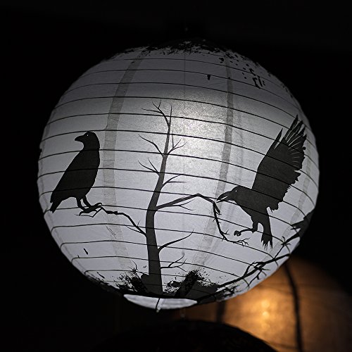 Image of Quasimoon PaperLanternStore.com 14 Inch Halloween Crows Scary Black Birds Paper Lantern, Hanging Decoration