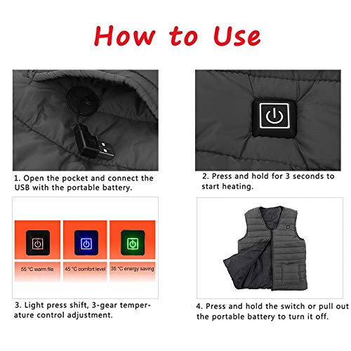 TOPmountain Colete aquecido, colete elétrico aquecido com gola V, roupas aquecidas unissex para o in