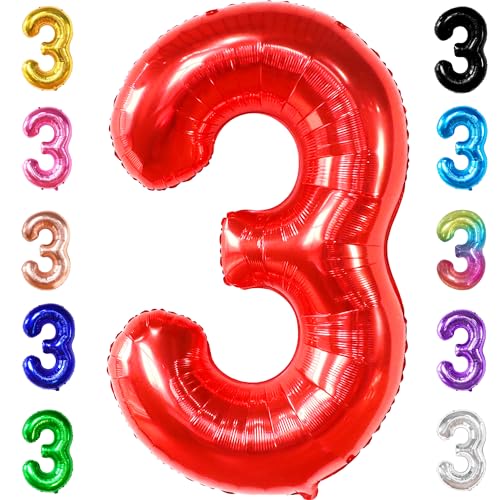 Image of KatchOn Red Number 3 Balloon 40 Inch, 3 Birthday Decorations
