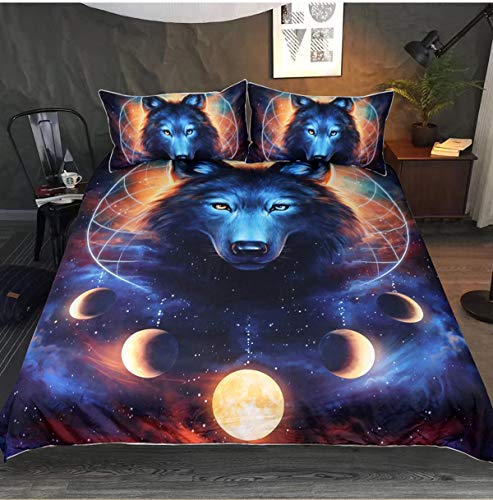 USTIDE Parure de lit 3 pièces avec housse de couette en microfibre douce et légère pour lit double Motif galaxie 3D Cover