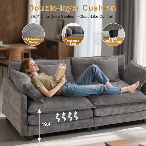 77" Cloud Sofa Loveseat & Couch|Small 2-Seater Chenille Sectional Sofa with 29.1" Deep Seat|FSC Certified Solid Wood & Metal Frame|Easy Assembly & 1YR Guarantee| for Apartment Living Room Bedroom - Image 6