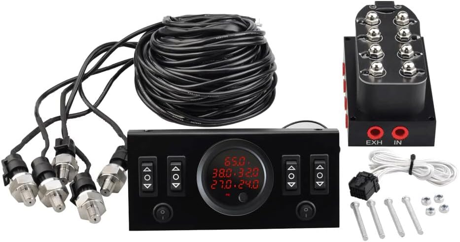 12V Solenoid 8-Valve Air Ride Suspension Manifold Valve with Control Panel Ship Type Switch, Equipped with Five Display air Pressure Gauge